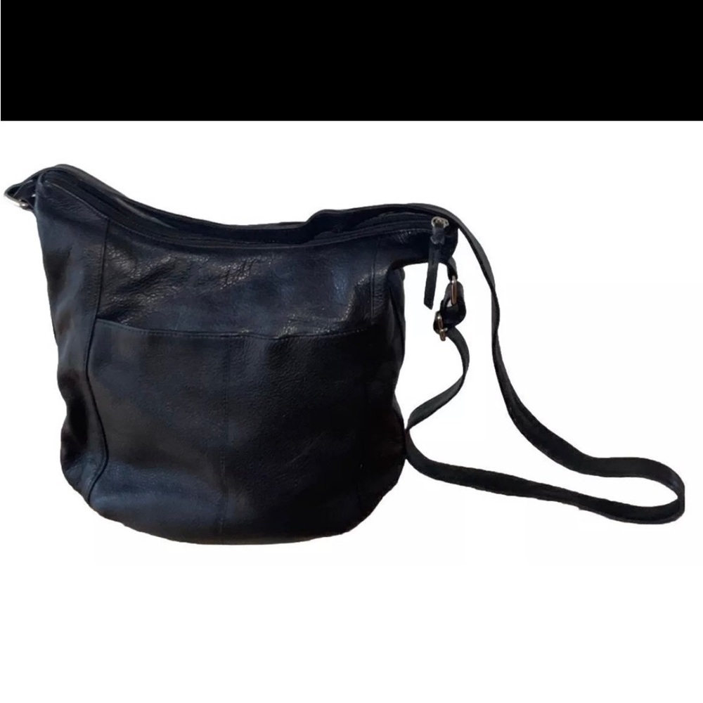 Chic Black Leather Crossbody Bag. Great American leather. Good used condition